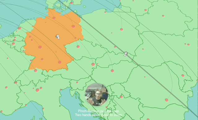 MediaPipe Playground map interaction controlled by two handed pinch gestures.